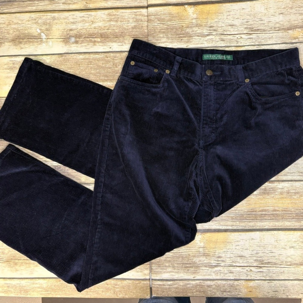 Lauren Jeans Co Blue Classic Straight Dark Academia Corduroy Pants Womens 10